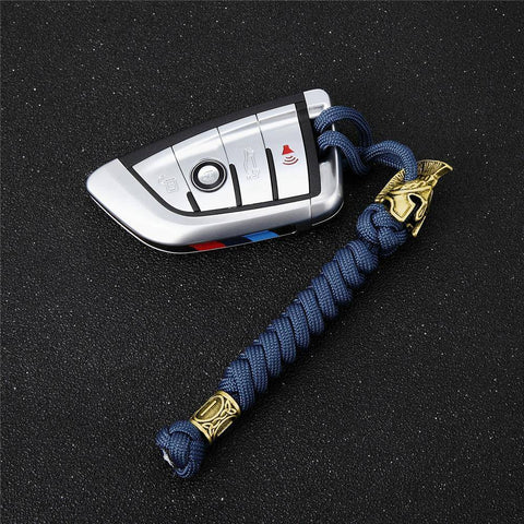 Image of Spartan Custom Paracord Lanyard, Are You a Warrior? Key Chains Blue Brass 