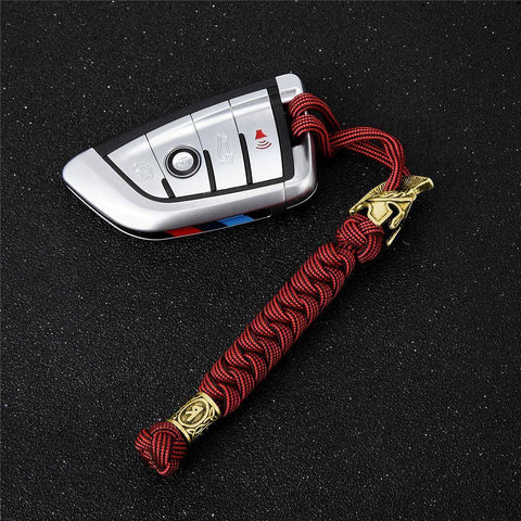 Image of Spartan Custom Paracord Lanyard, Are You a Warrior? Key Chains Red Brass 
