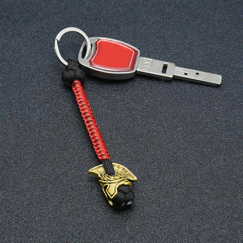 Image of Spartan Lanyard Version 2, Are You a Warrior? Key Chains Black Red Brass 