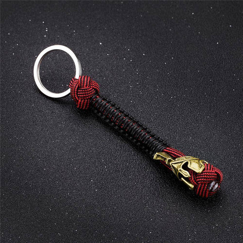Image of Spartan Lanyard Version 2, Are You a Warrior? Key Chains Red Black Brass V.2 