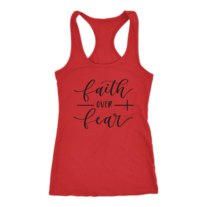 Faith Over Fear Womens Black Print T-shirt Next Level Racerback Tank Red XS