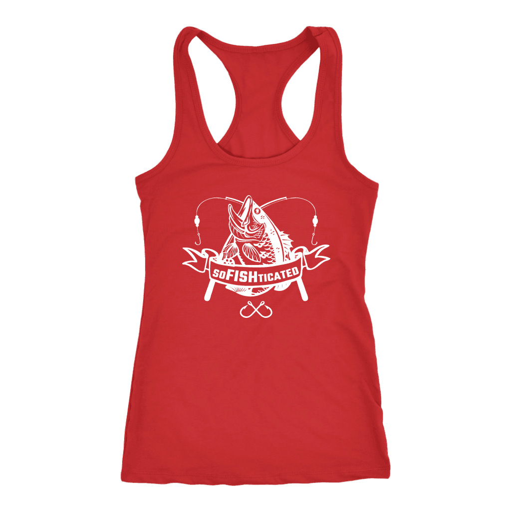 soFISHticated Womens White T-shirt Next Level Racerback Tank Red XS