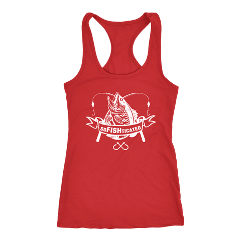 Image of soFISHticated Womens White T-shirt Next Level Racerback Tank Red XS