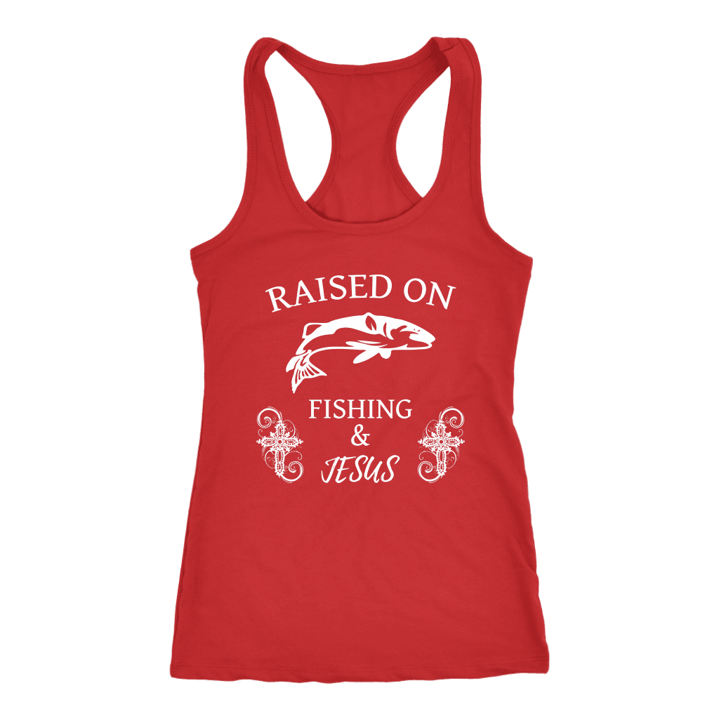 Fishing and Jesus, White T-shirt Next Level Racerback Tank Red XS