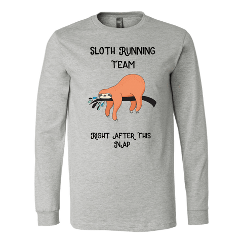 Image of Sloth Running Team T-shirt Canvas Long Sleeve Shirt Athletic Heather S
