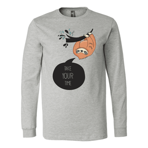 Image of Take Your Time Sloth T-shirt Canvas Long Sleeve Shirt Athletic Heather S