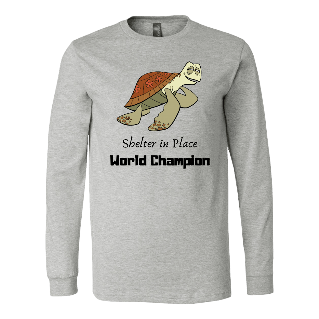 Shelter In Place World Champion, Black Print T-shirt Canvas Long Sleeve Shirt Athletic Heather S
