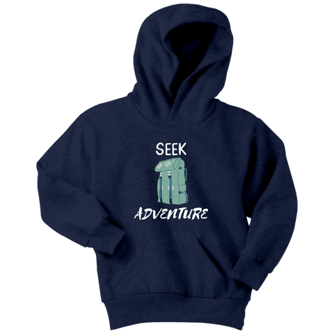 Image of Seek Adventure with Backpack (Youth) T-shirt Youth Hoodie Navy XS