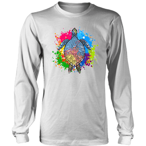 Vibrant Color Splash Sea Turtle T-shirt District Long Sleeve Shirt White S