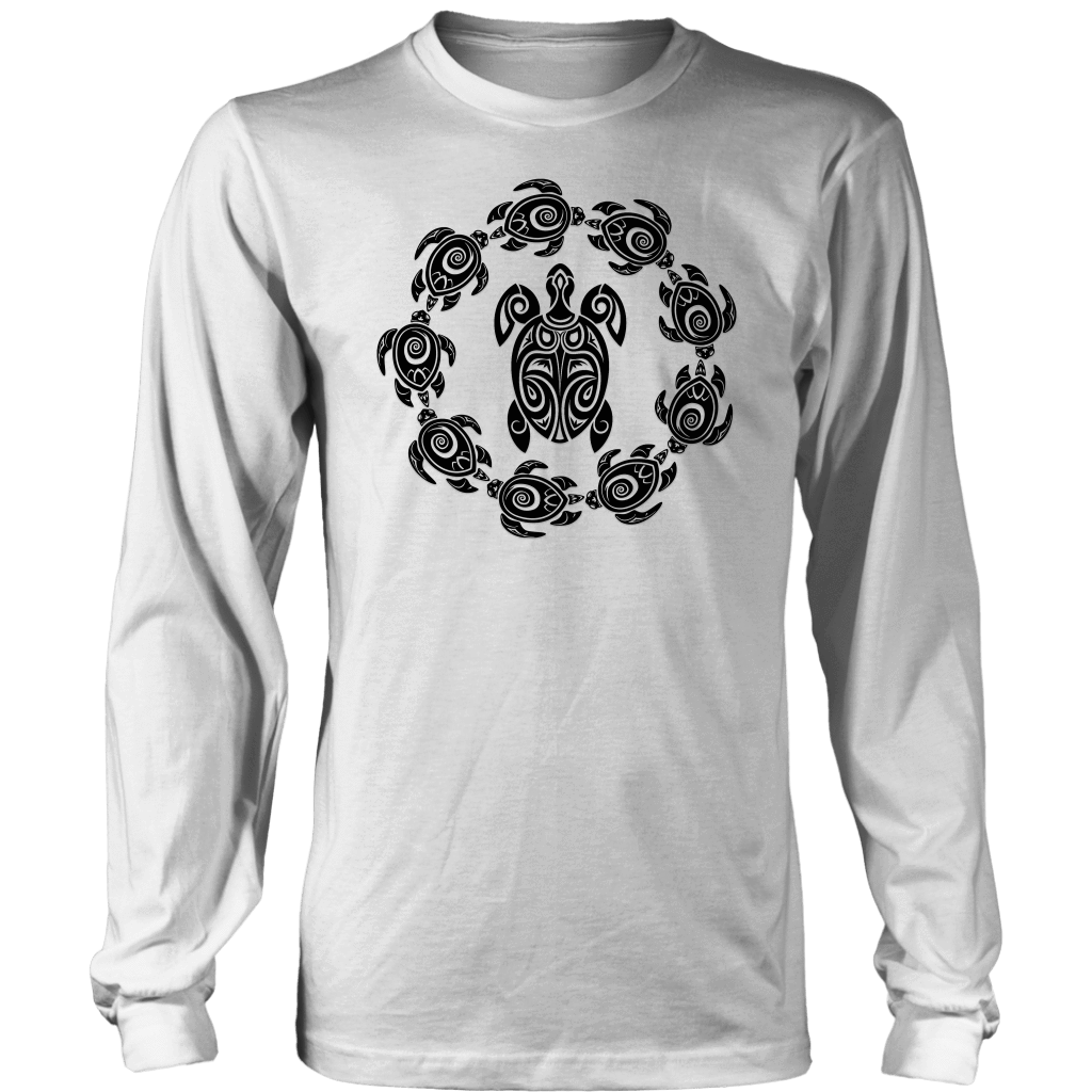 Fun Circle of Life Tribal Turtle Shirt, Black Print T-shirt District Long Sleeve Shirt White S