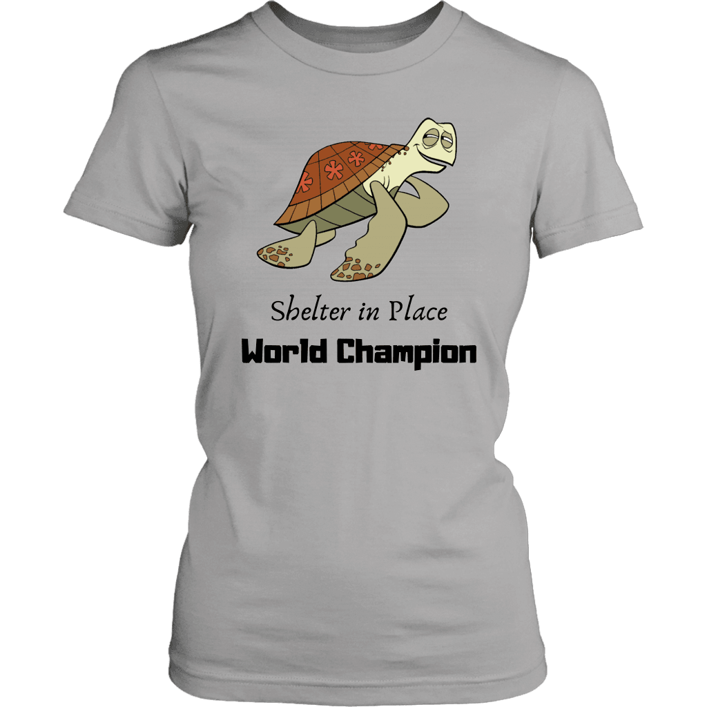 Shelter In Place World Champion, Black Print T-shirt District Womens Shirt Silver XS