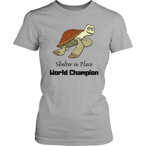 Image of Shelter In Place World Champion, Black Print T-shirt District Womens Shirt Silver XS