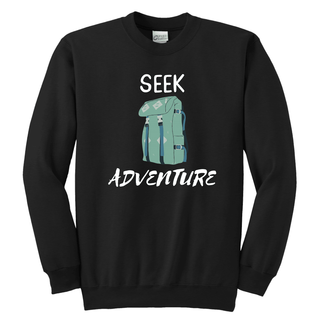 Seek Adventure with Backpack (Youth) T-shirt Youth Crewneck Sweatshirt Black XS