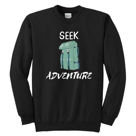 Image of Seek Adventure with Backpack (Youth) T-shirt Youth Crewneck Sweatshirt Black XS