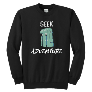 Seek Adventure with Backpack (Youth) T-shirt Youth Crewneck Sweatshirt Black XS