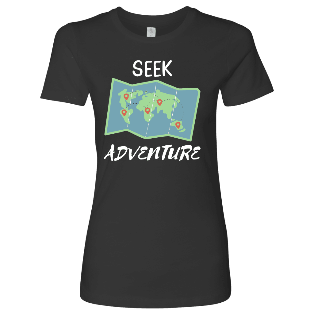 Seek Adventure World Travel T-shirt Next Level Womens Shirt Heavy Metal S