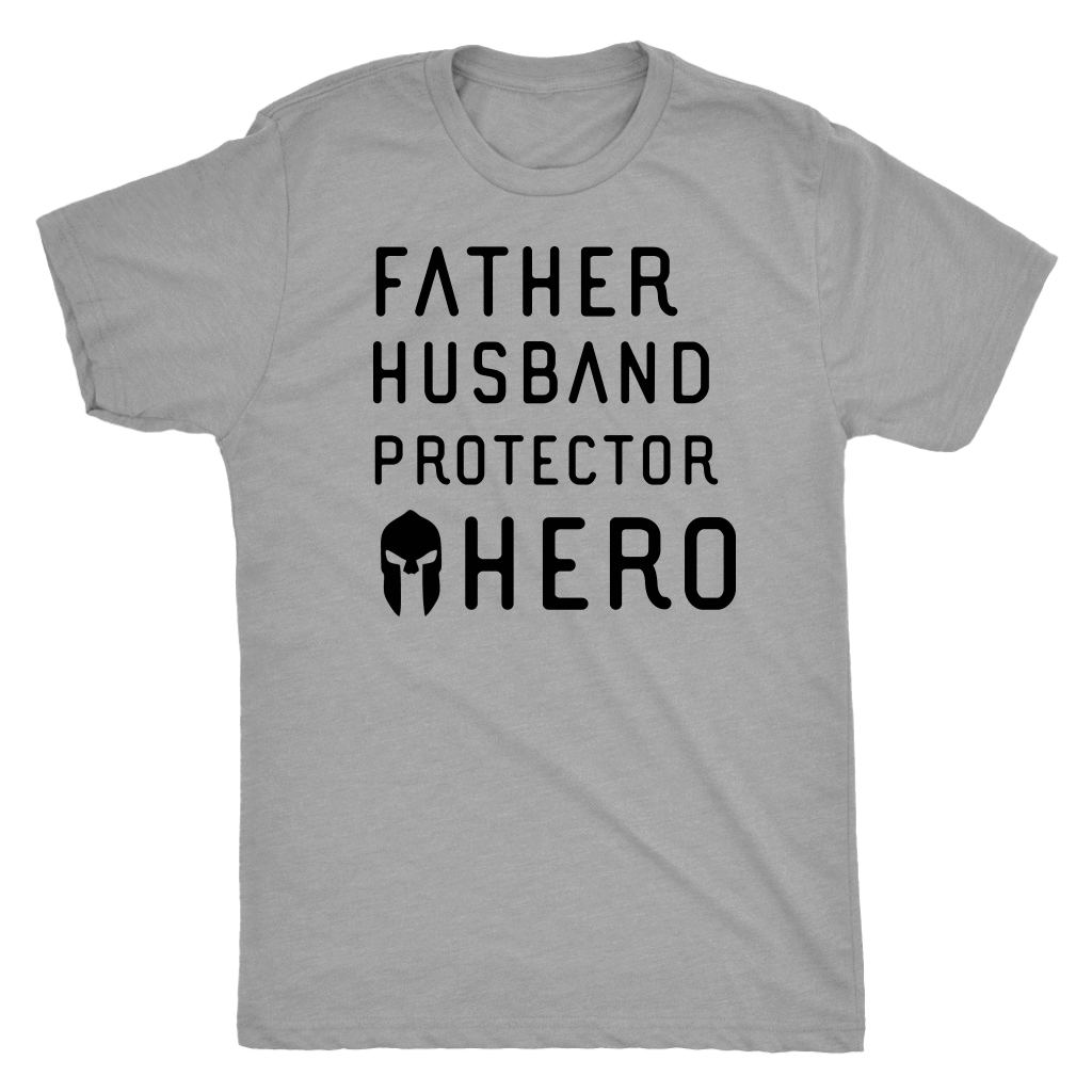 Father Husband Protector Hero Spartan Black T-shirt Next Level Mens Triblend Premium Heather S