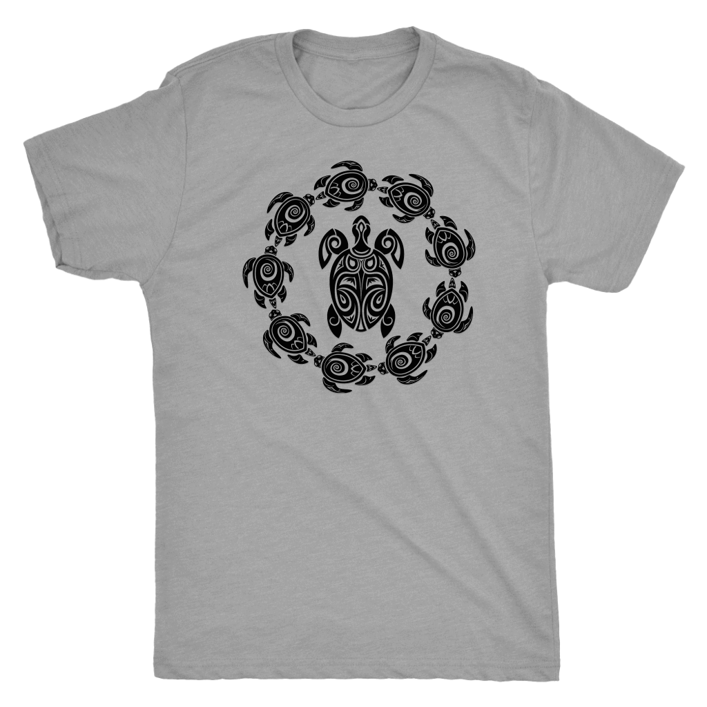 Fun Circle of Life Tribal Turtle Shirt, Black Print T-shirt Next Level Mens Triblend Premium Heather S