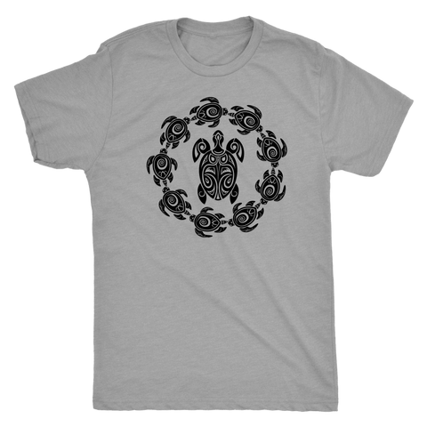 Image of Fun Circle of Life Tribal Turtle Shirt, Black Print T-shirt Next Level Mens Triblend Premium Heather S