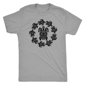 Fun Circle of Life Tribal Turtle Shirt, Black Print T-shirt Next Level Mens Triblend Premium Heather S