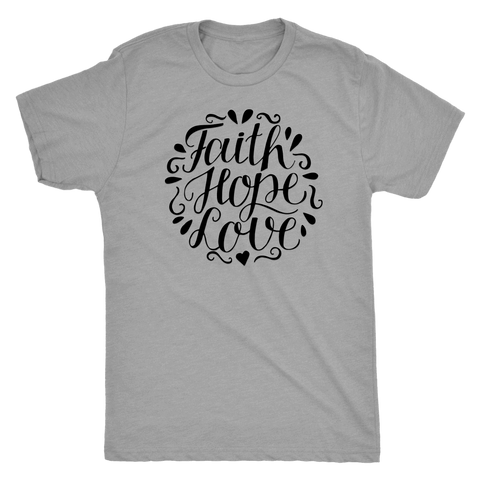 Image of Faith Hope and Love, Black Print T-shirt Next Level Mens Triblend Premium Heather S