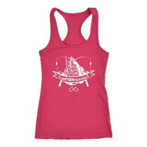 soFISHticated Womens White T-shirt Next Level Racerback Tank Raspberry XS