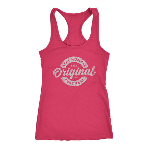Image of Stay Real, Stay Original Womens T-shirt Next Level Racerback Tank Raspberry XS