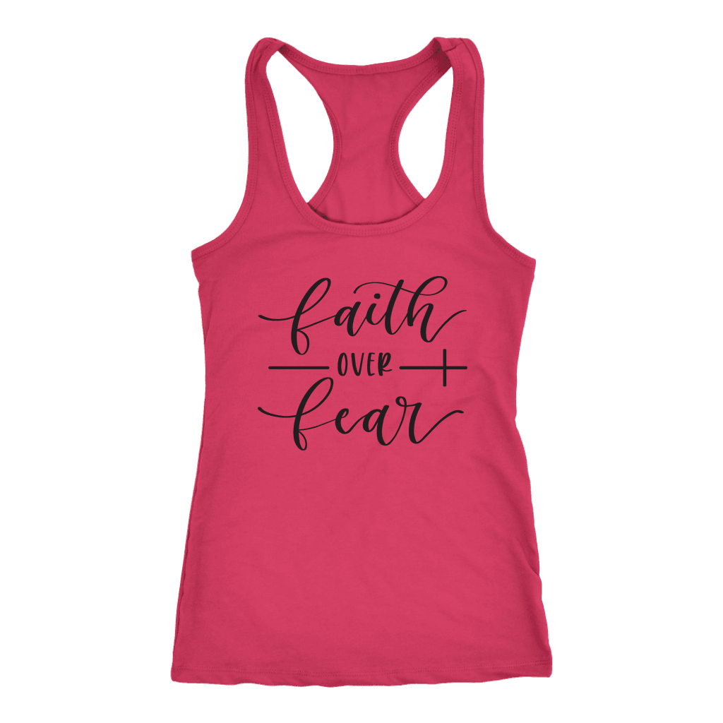 Faith Over Fear Womens Black Print T-shirt Next Level Racerback Tank Raspberry XS