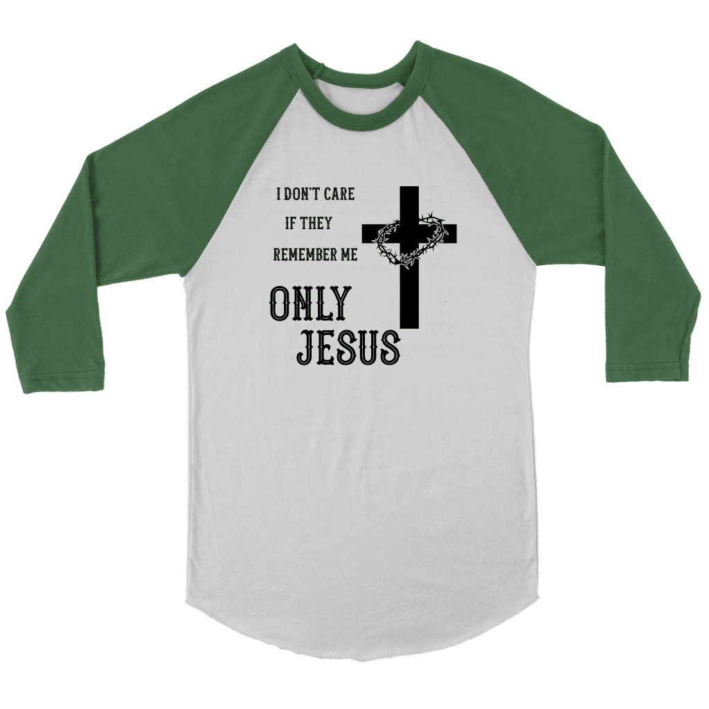 Only Jesus! Raglan Black Print T-shirt Canvas Unisex 3/4 Raglan White/Evergreen S