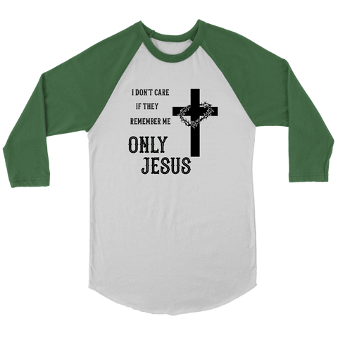 Image of Only Jesus! Raglan Black Print T-shirt Canvas Unisex 3/4 Raglan White/Evergreen S