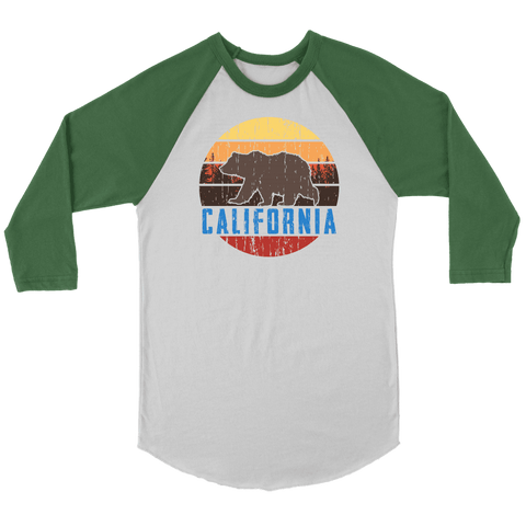 Image of Big Bear Lake California V.1, Raglan T-shirt Canvas Unisex 3/4 Raglan White/Evergreen S