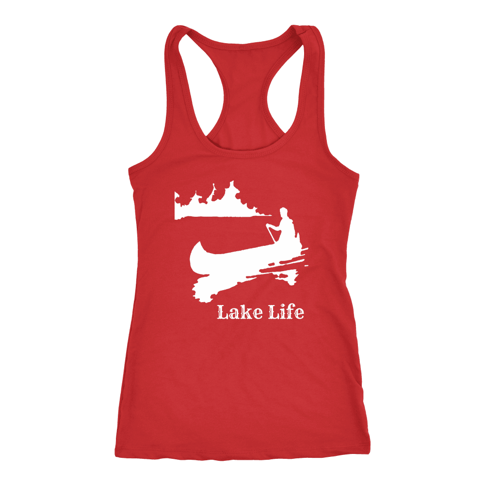 Lake Life, Person in Canoe on the Lake T-shirt Next Level Racerback Tank Red XS
