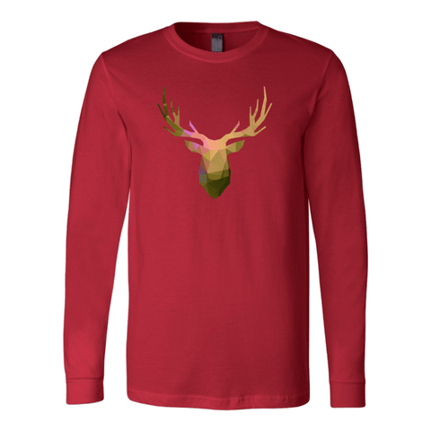 Image of Deer Polygonal 2 T-shirt Canvas Long Sleeve Shirt Red S