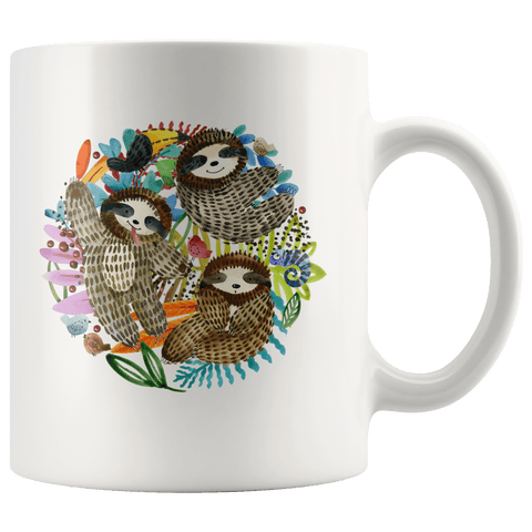 Image of Fun Watercolor Sloth Mugs Drinkware 11oz Mug 