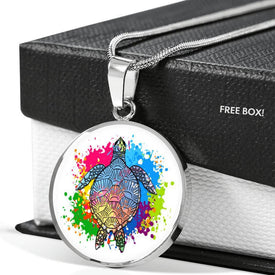 Lively Color Splash Turtle with White Background Jewelry 