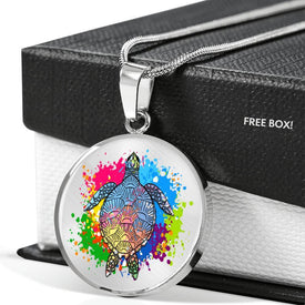 Lively Color Splash Turtle with Clear Background Jewelry 