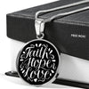 Faith, Hope, Love. Black Background Jewelry 