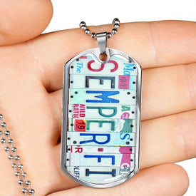 Semper Fi Dog Tag in Stylish License Plate Art