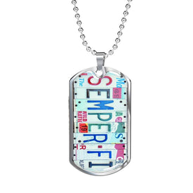 Semper Fi Dog Tag in Stylish License Plate Art Jewelry 