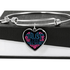 Trust in the Lord Bangle with Heart Charm Black Jewelry 