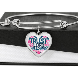 Trust in the Lord Bangle with Heart Charm Clear Jewelry 