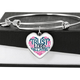 Trust in the Lord Bangle with Heart Charm White Jewelry 