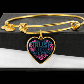 Trust in the Lord Bangle with Heart Charm Black