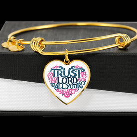 Trust in the Lord Bangle with Heart Charm White