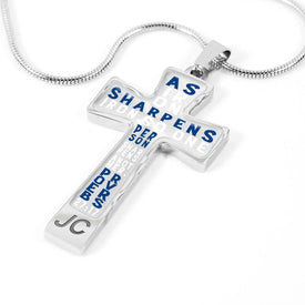 Proverbs 27:17 Premium Cross, Blue/White