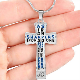 Proverbs 27:17 Premium Cross, Blue Jewelry 