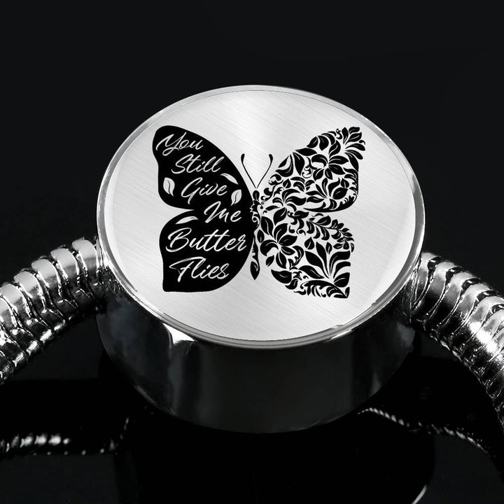 Butterflies Black and White Circle with Durable Steel Bracelet Jewelry S/M Bracelet & Charm No 