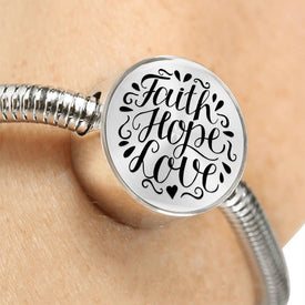 Faith Hope Love, Clear Background Circle with Durable Steel Bracelet