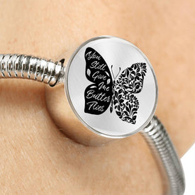 Butterflies Black and White Circle with Durable Steel Bracelet