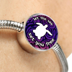 Let The Sea Set You Free, White Background Circle with Durable Steel Bracelet